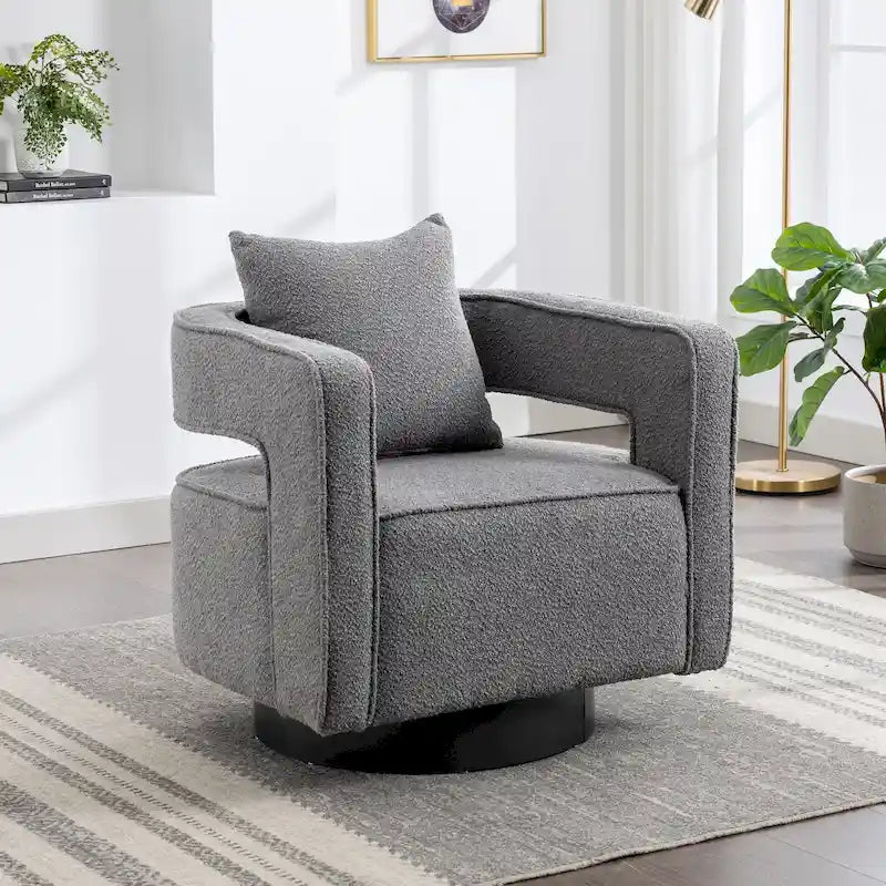 Poltrona girevole imbottita in tessuto Bouclé, 74 cm