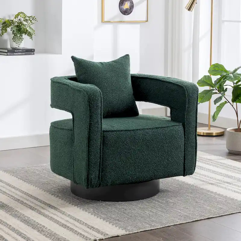 Poltrona girevole imbottita in tessuto Bouclé, 74 cm