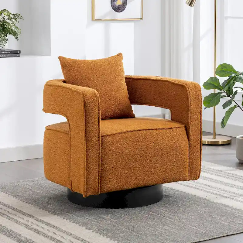 Poltrona girevole imbottita in tessuto Bouclé, 74 cm