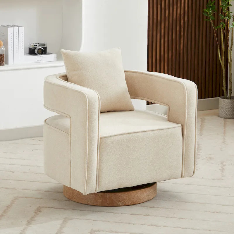 Poltrona girevole imbottita in tessuto Bouclé, 74 cm