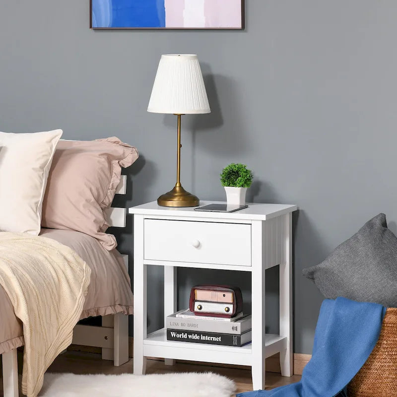 HOMCOM Modern Style Bedside End Table with Drawer and Storage Shelf for Bedroom, or Living Room - 19.75x13.75x23.5