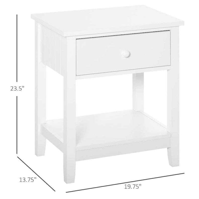 HOMCOM Modern Style Bedside End Table with Drawer and Storage Shelf for Bedroom, or Living Room - 19.75x13.75x23.5