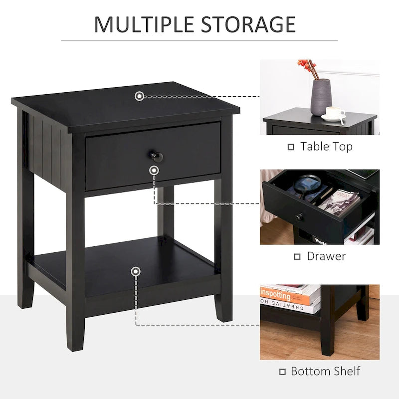 HOMCOM Modern Style Bedside End Table with Drawer and Storage Shelf for Bedroom, or Living Room - 19.75x13.75x23.5