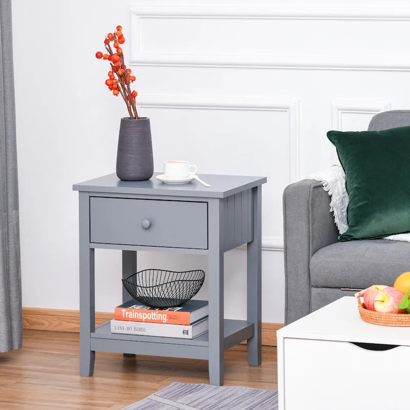 HOMCOM Modern Style Bedside End Table with Drawer and Storage Shelf for Bedroom, or Living Room - 19.75x13.75x23.5
