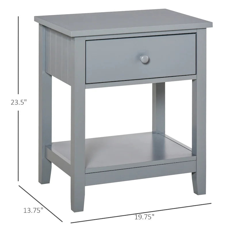 HOMCOM Modern Style Bedside End Table with Drawer and Storage Shelf for Bedroom, or Living Room - 19.75x13.75x23.5