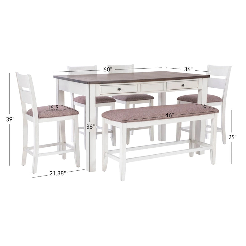 Set da pranzo Menard Wood a 6 pezzi, altezza bancone