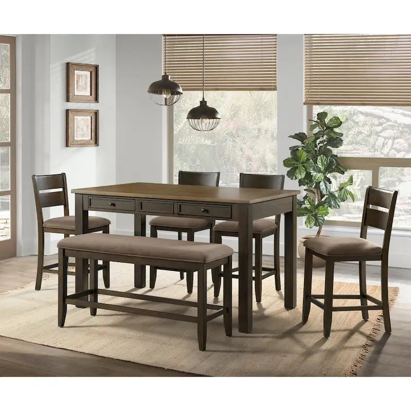 Set da pranzo Menard Wood a 6 pezzi, altezza bancone