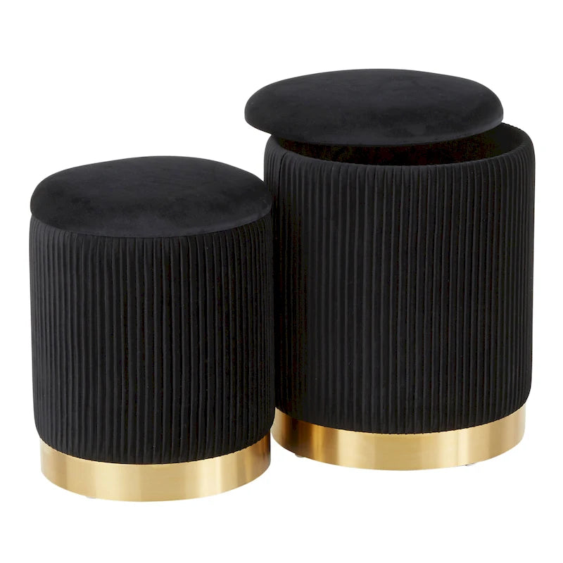Set di pouf a incastro pieghettati contemporanei Corday Silver Orchid