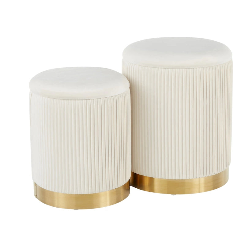 Set di pouf a incastro pieghettati contemporanei Corday Silver Orchid