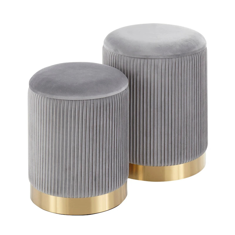Set di pouf a incastro pieghettati contemporanei Corday Silver Orchid