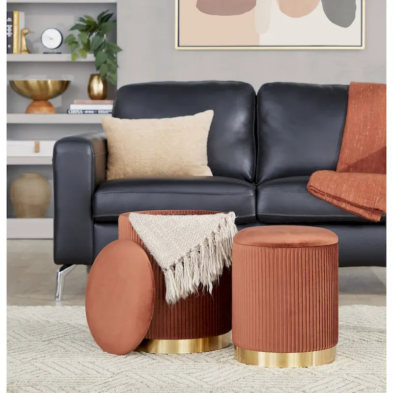 Set di pouf a incastro pieghettati contemporanei Corday Silver Orchid