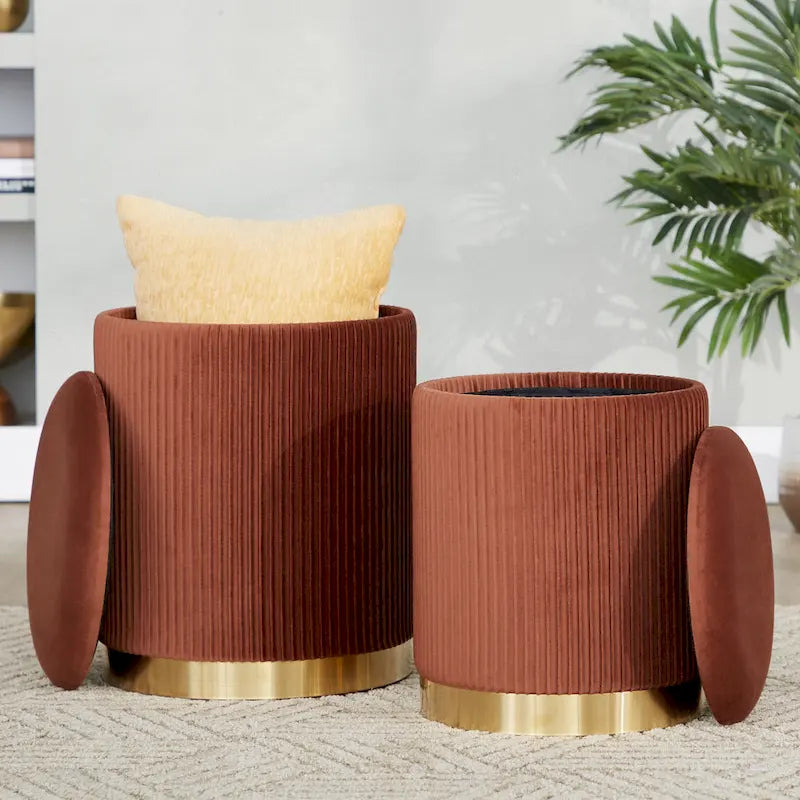 Set di pouf a incastro pieghettati contemporanei Corday Silver Orchid