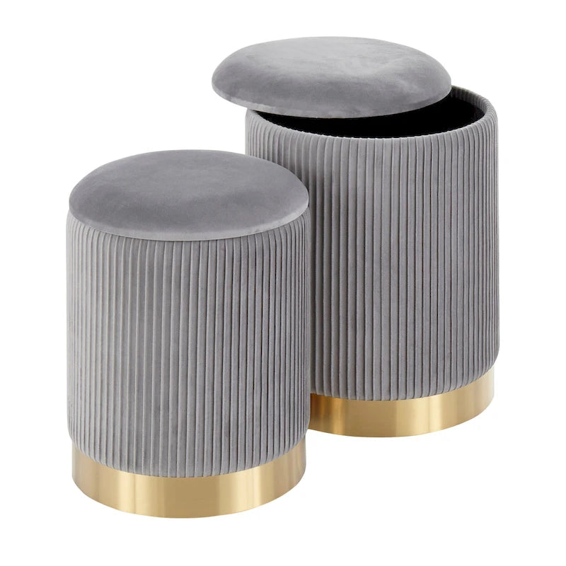 Set di pouf a incastro pieghettati contemporanei Corday Silver Orchid