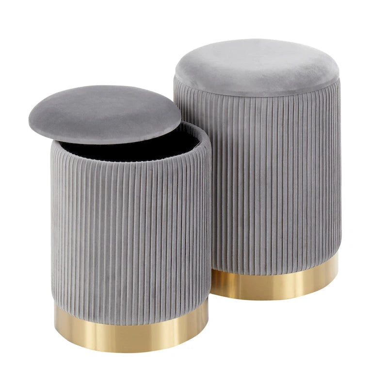 Set di pouf a incastro pieghettati contemporanei Corday Silver Orchid
