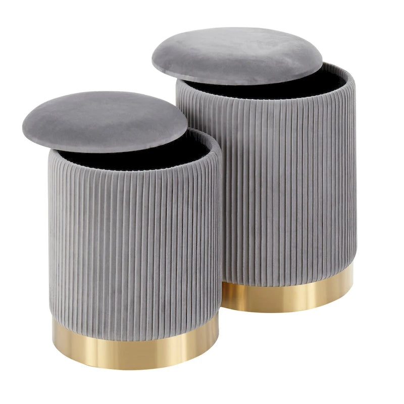 Set di pouf a incastro pieghettati contemporanei Corday Silver Orchid