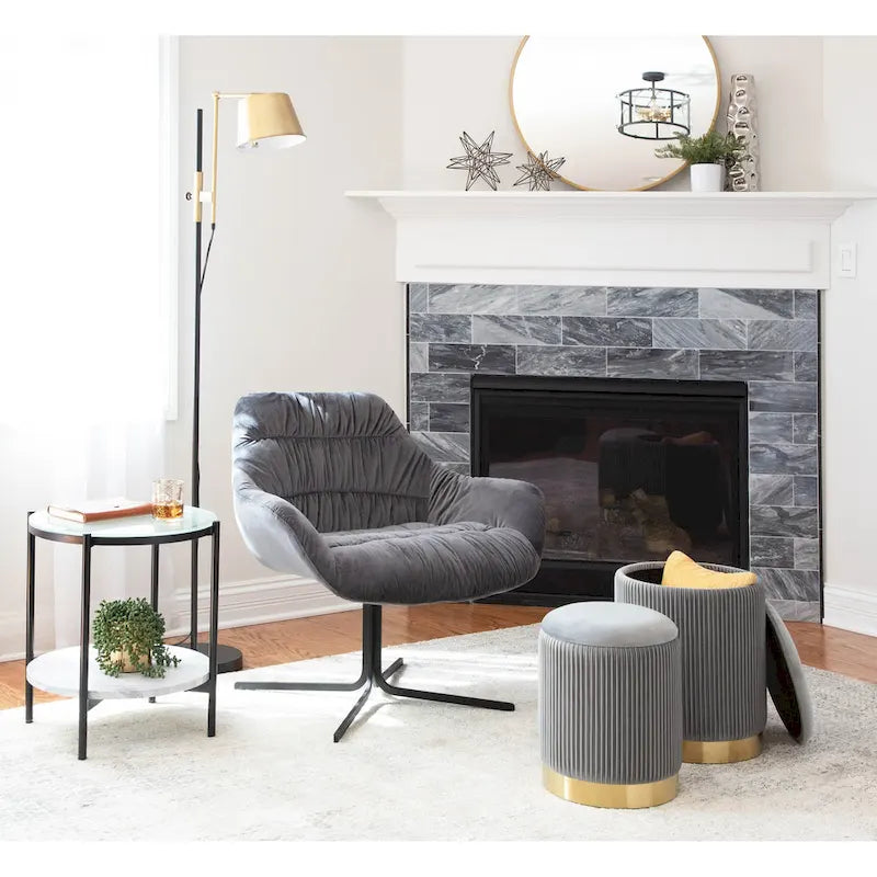 Set di pouf a incastro pieghettati contemporanei Corday Silver Orchid