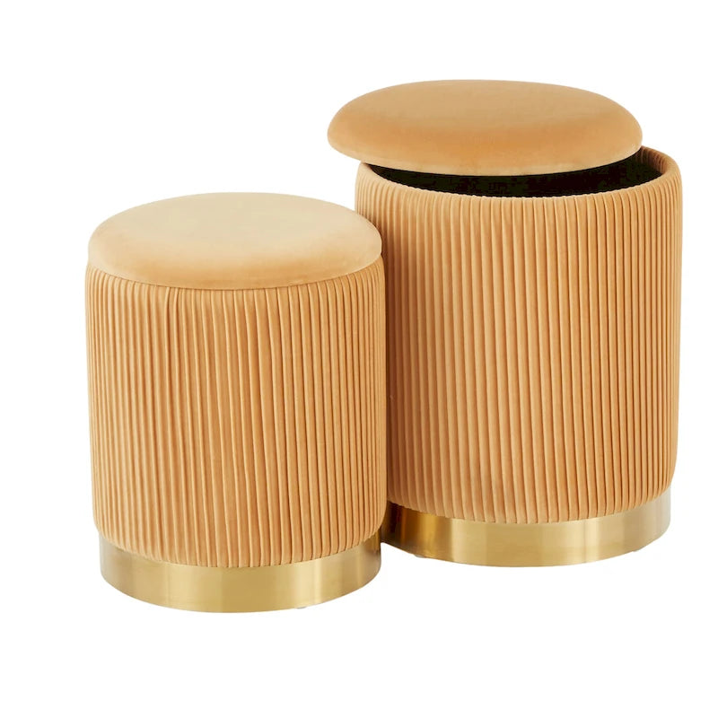Set di pouf a incastro pieghettati contemporanei Corday Silver Orchid
