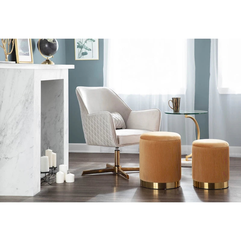 Set di pouf a incastro pieghettati contemporanei Corday Silver Orchid