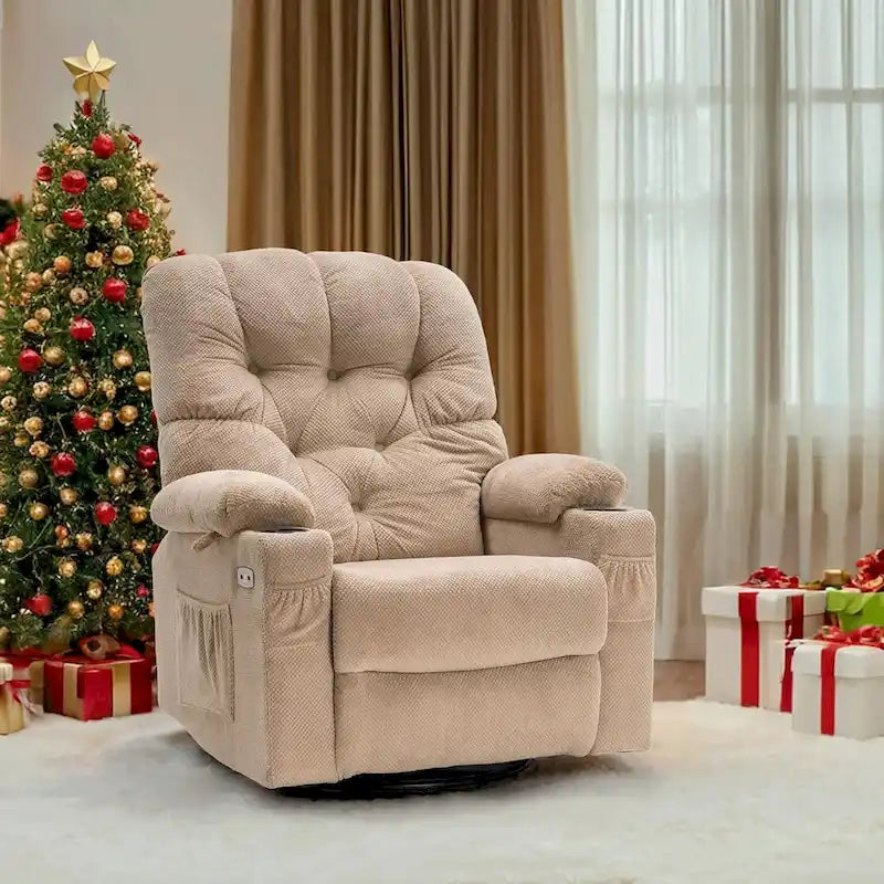 MCombo Electric Power Swivel Glider Recliner Chair with Cup and USB Ports for Nursery, Fabric 7797