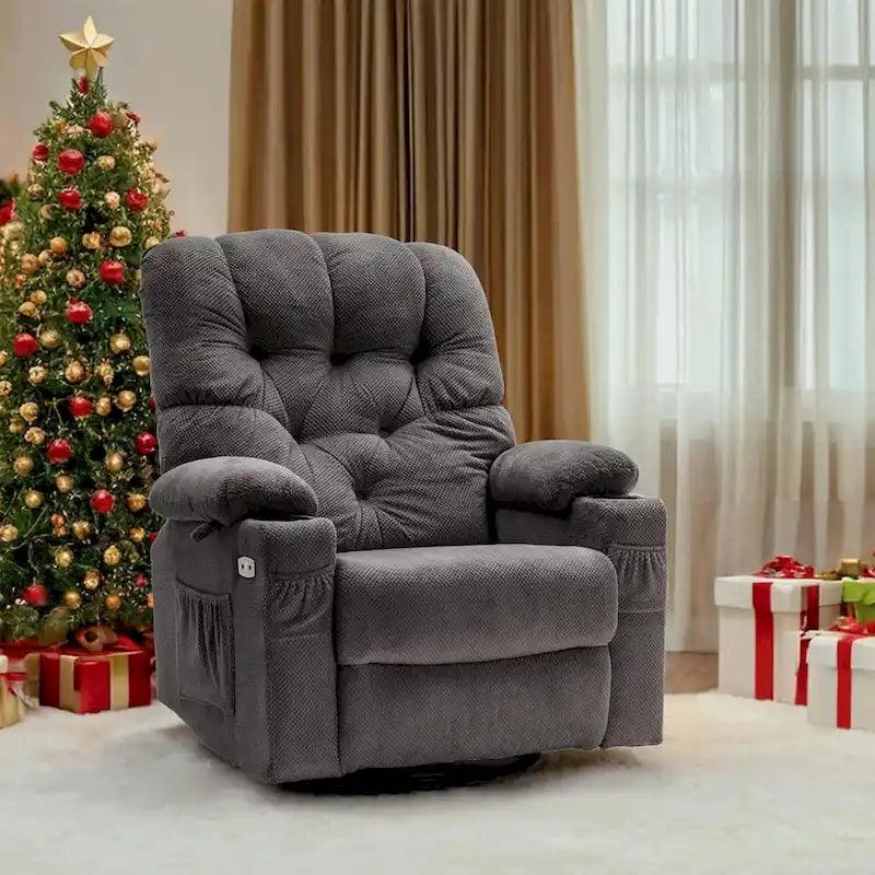 MCombo Electric Power Swivel Glider Recliner Chair with Cup and USB Ports for Nursery, Fabric 7797