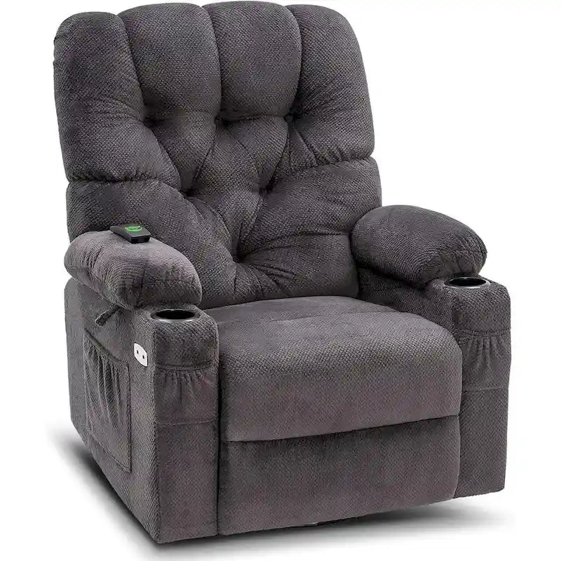 MCombo Electric Power Swivel Glider Recliner Chair with Cup and USB Ports for Nursery, Fabric 7797