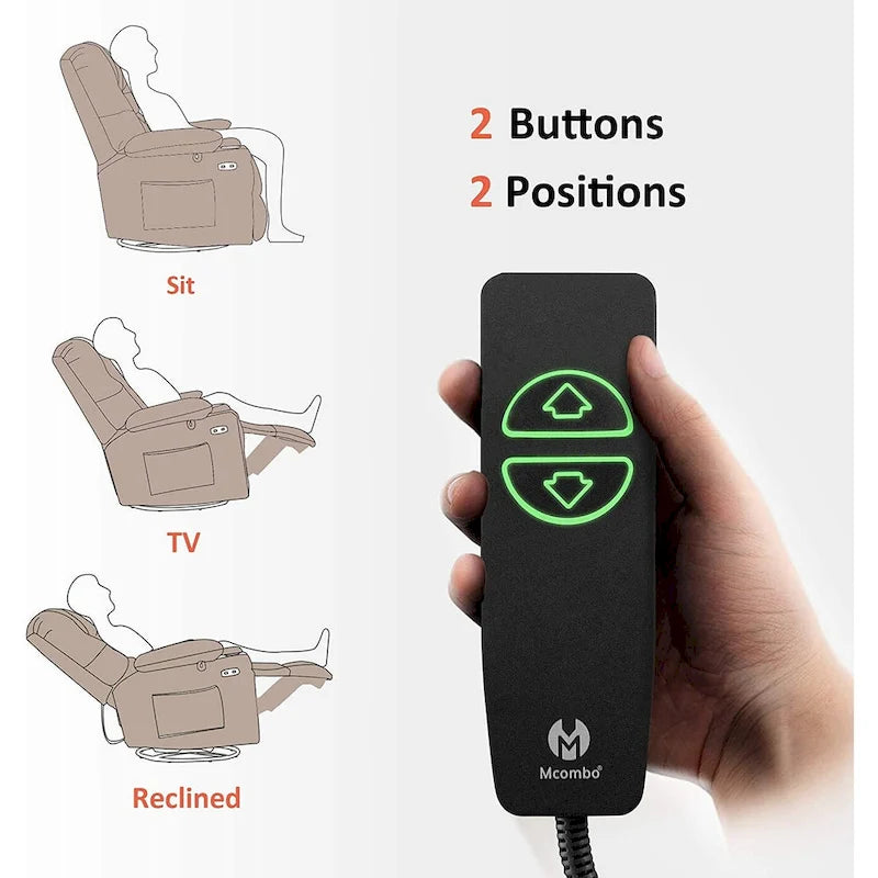 MCombo Electric Power Swivel Glider Recliner Chair with Cup and USB Ports for Nursery, Fabric 7797