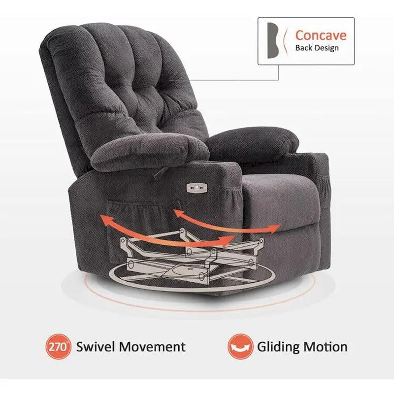 MCombo Electric Power Swivel Glider Recliner Chair with Cup and USB Ports for Nursery, Fabric 7797