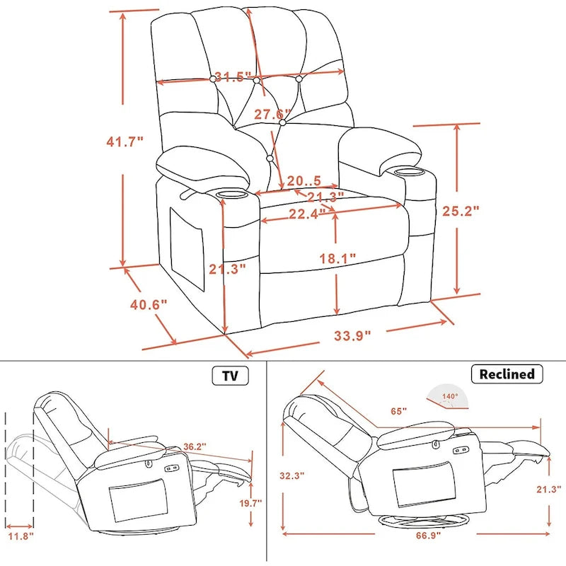 MCombo Electric Power Swivel Glider Recliner Chair with Cup and USB Ports for Nursery, Fabric 7797