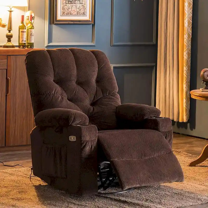 MCombo Electric Power Swivel Glider Recliner Chair with Cup and USB Ports for Nursery, Fabric 7797