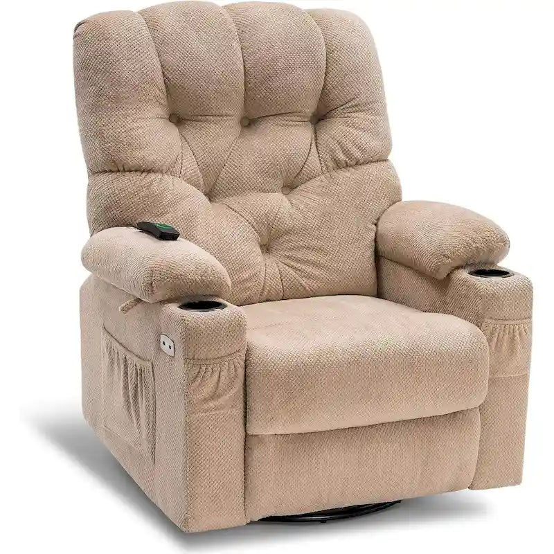 MCombo Electric Power Swivel Glider Recliner Chair with Cup and USB Ports for Nursery, Fabric 7797