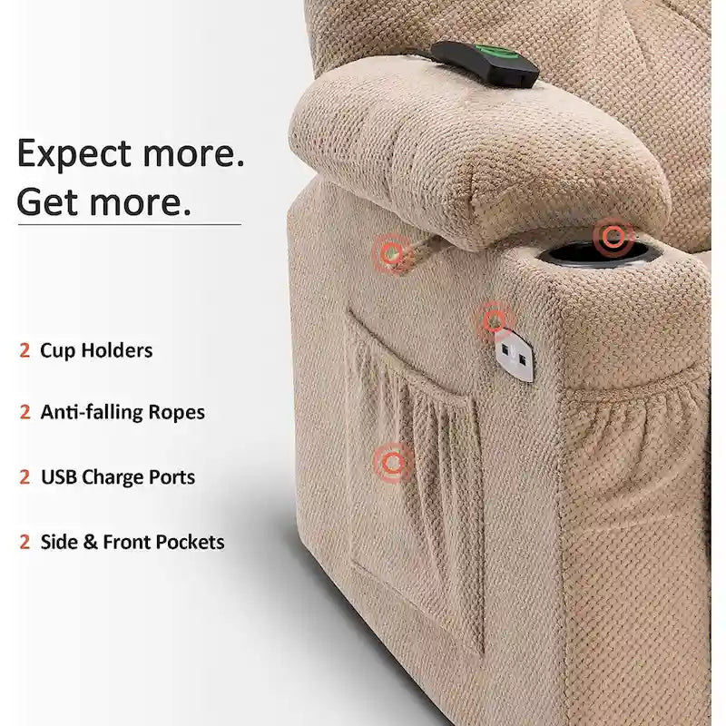 MCombo Electric Power Swivel Glider Recliner Chair with Cup and USB Ports for Nursery, Fabric 7797