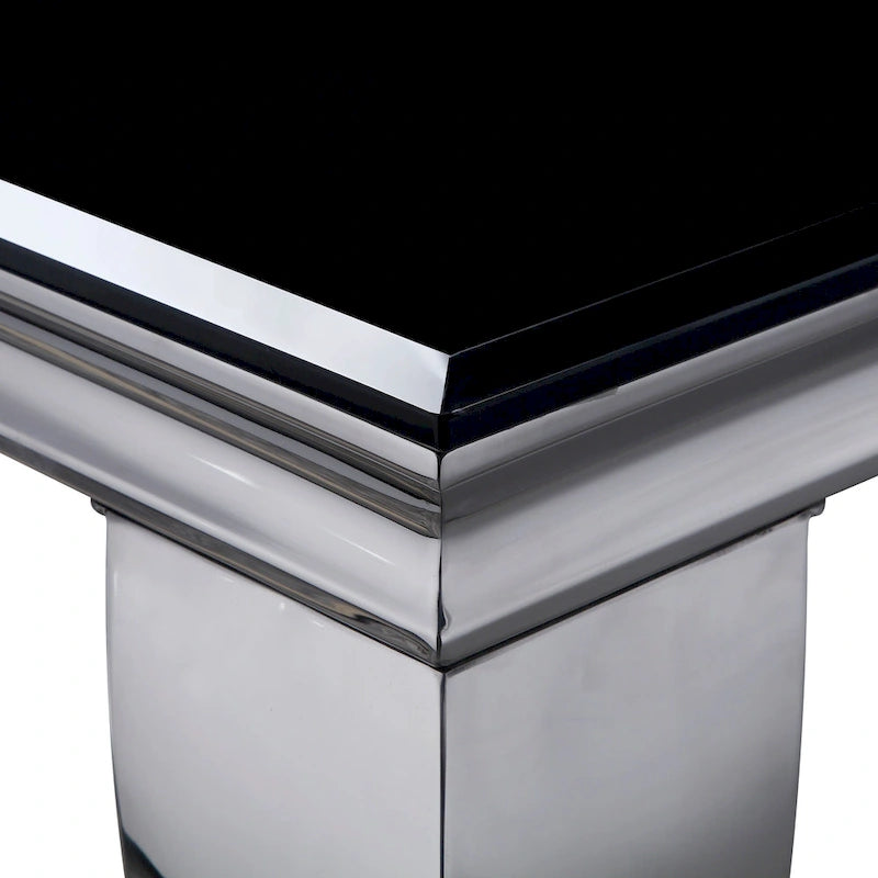 Tavolo da pranzo Furniture of America Pizo Glam da 79 pollici con gambe cromate e piano in vetro