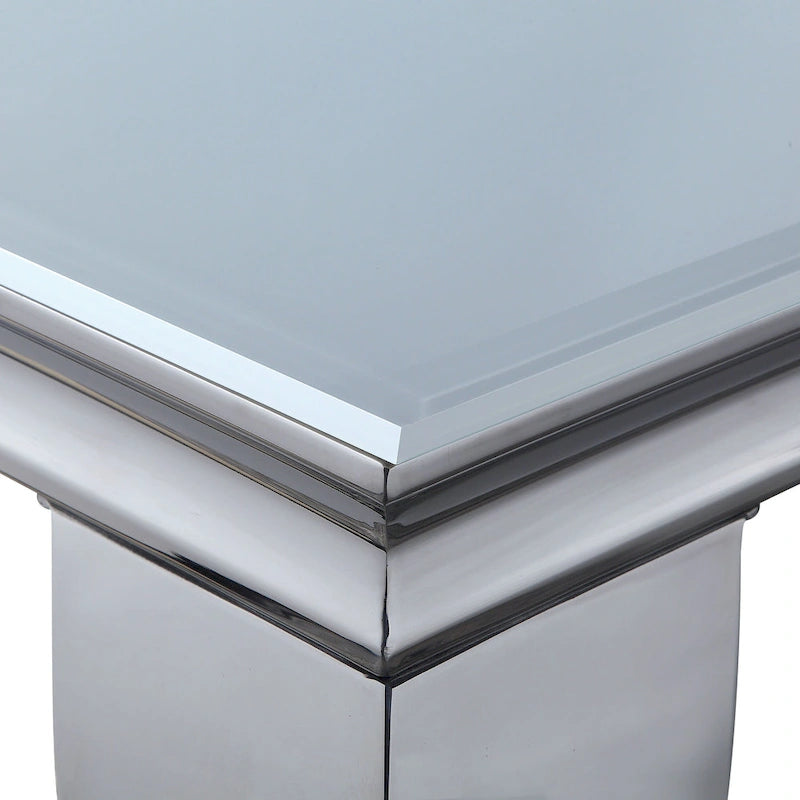 Tavolo da pranzo Furniture of America Pizo Glam da 79 pollici con gambe cromate e piano in vetro