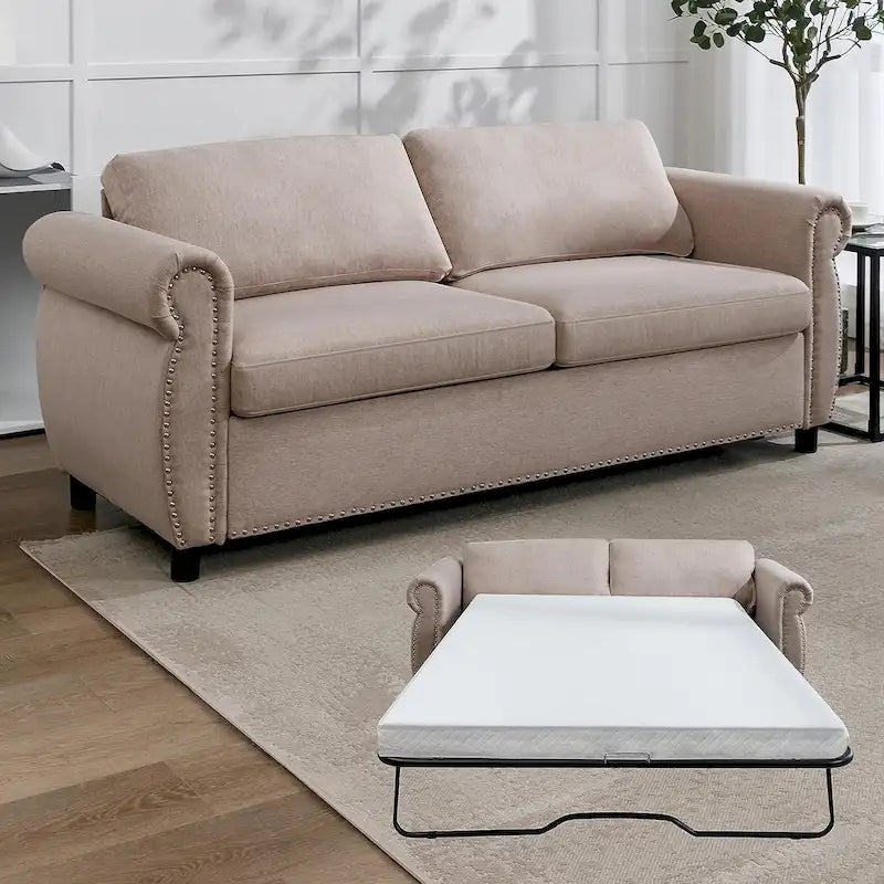 Mixoy Divano Letto Estraibile 2 in 1 con Materasso, Divanetto Imbottito Convertibile con Borchie