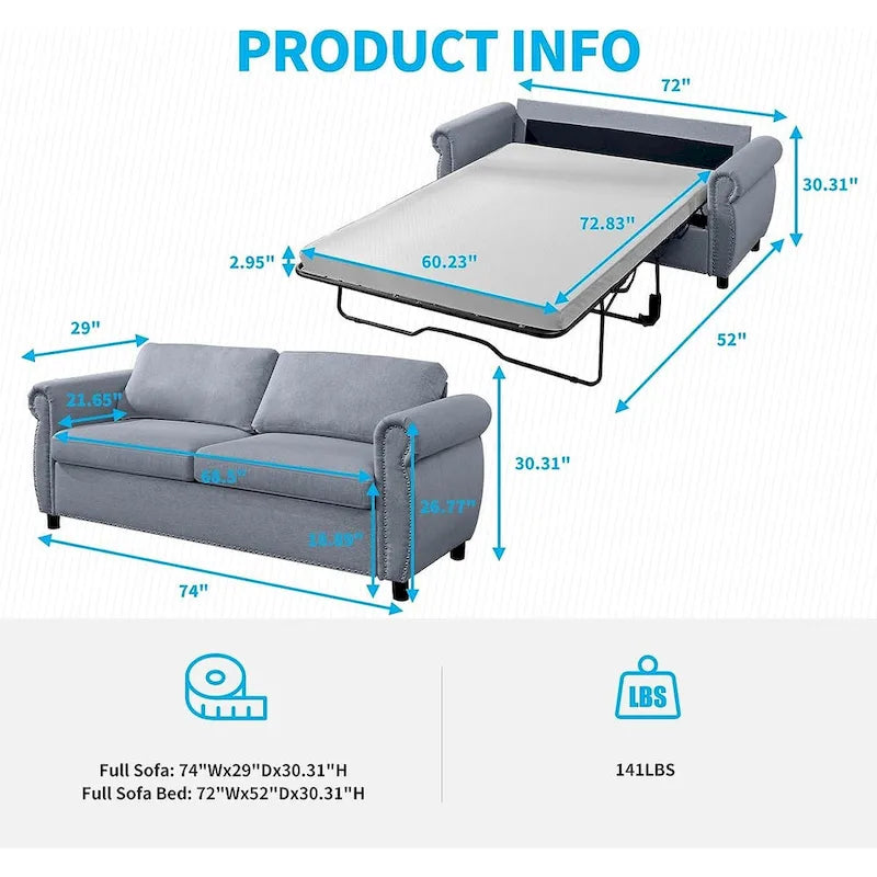 Mixoy Divano Letto Estraibile 2 in 1 con Materasso, Divanetto Imbottito Convertibile con Borchie