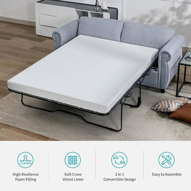 Mixoy Divano Letto Estraibile 2 in 1 con Materasso, Divanetto Imbottito Convertibile con Borchie
