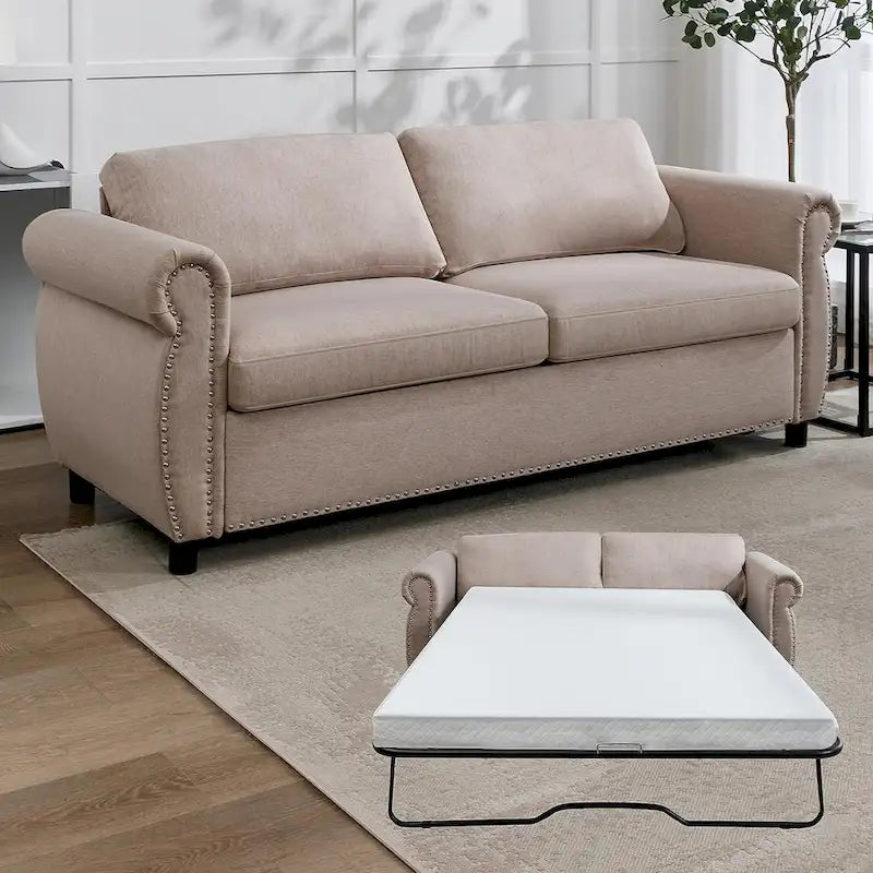 Mixoy Divano Letto Estraibile 2 in 1 con Materasso, Divanetto Imbottito Convertibile con Borchie