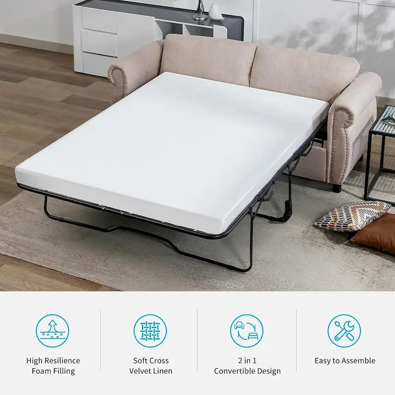 Mixoy Divano Letto Estraibile 2 in 1 con Materasso, Divanetto Imbottito Convertibile con Borchie