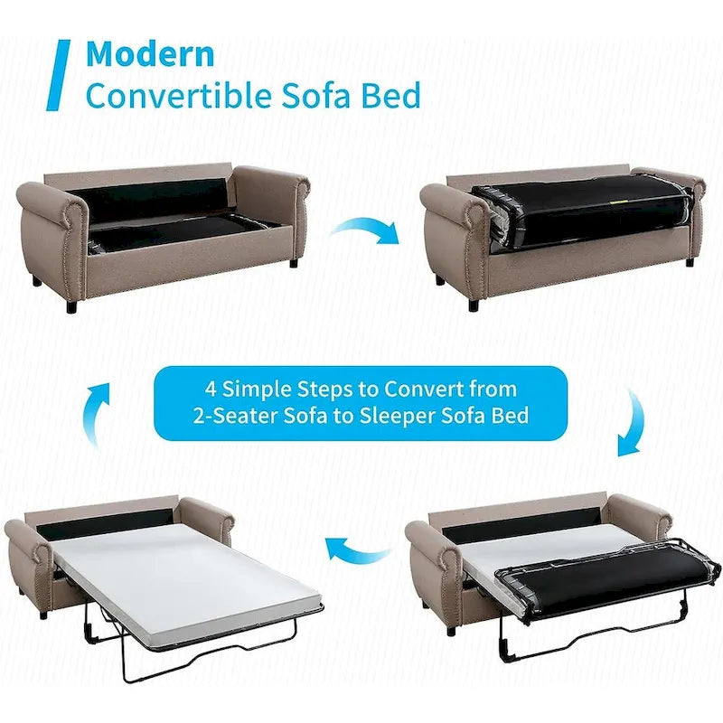 Mixoy Divano Letto Estraibile 2 in 1 con Materasso, Divanetto Imbottito Convertibile con Borchie