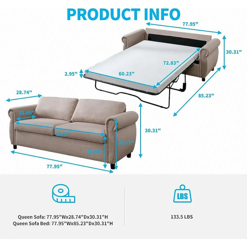 Mixoy Divano Letto Estraibile 2 in 1 con Materasso, Divanetto Imbottito Convertibile con Borchie