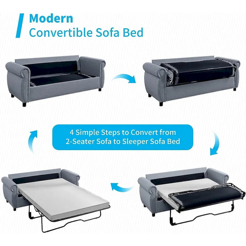 Mixoy Divano Letto Estraibile 2 in 1 con Materasso, Divanetto Imbottito Convertibile con Borchie