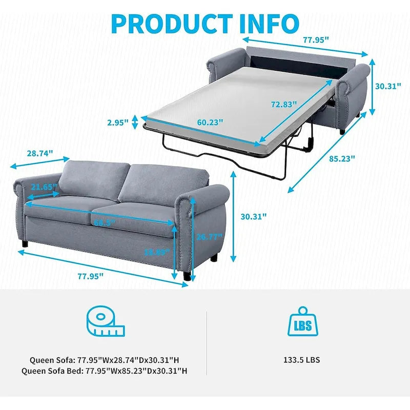 Mixoy Divano Letto Estraibile 2 in 1 con Materasso, Divanetto Imbottito Convertibile con Borchie