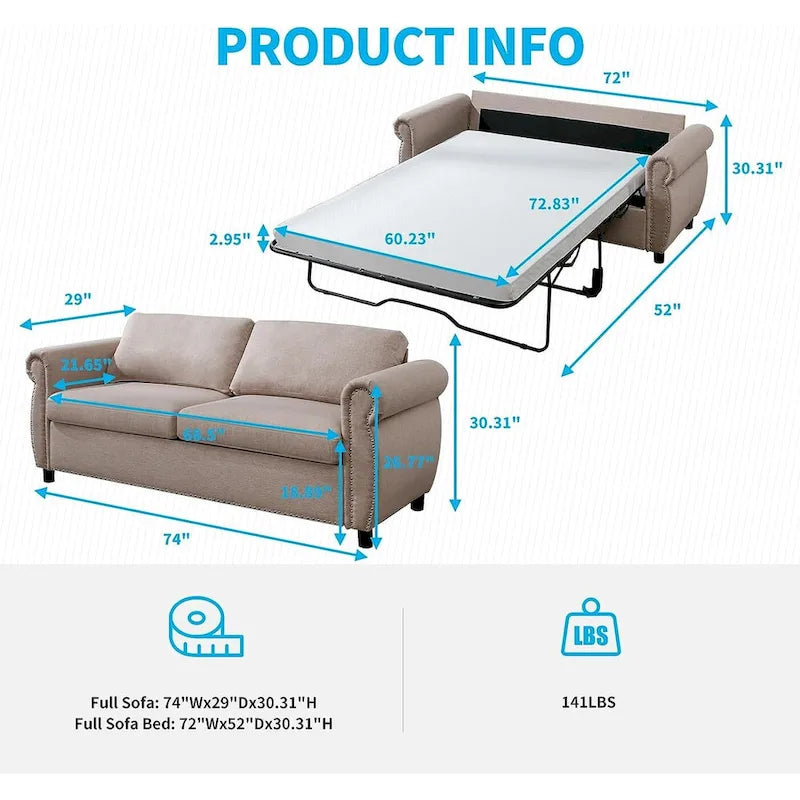 Mixoy Divano Letto Estraibile 2 in 1 con Materasso, Divanetto Imbottito Convertibile con Borchie