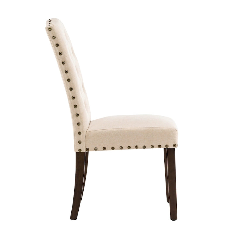 Fabric Upholstered Tufted High Back Dining Chairs with Nailhead Trim Set of 2