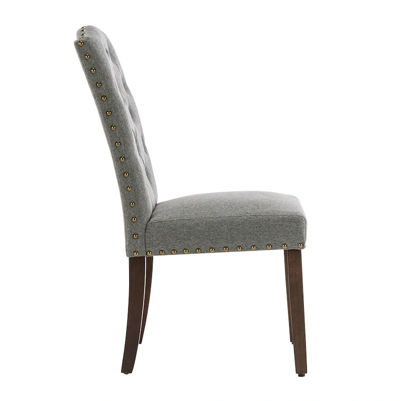 Fabric Upholstered Tufted High Back Dining Chairs with Nailhead Trim Set of 2