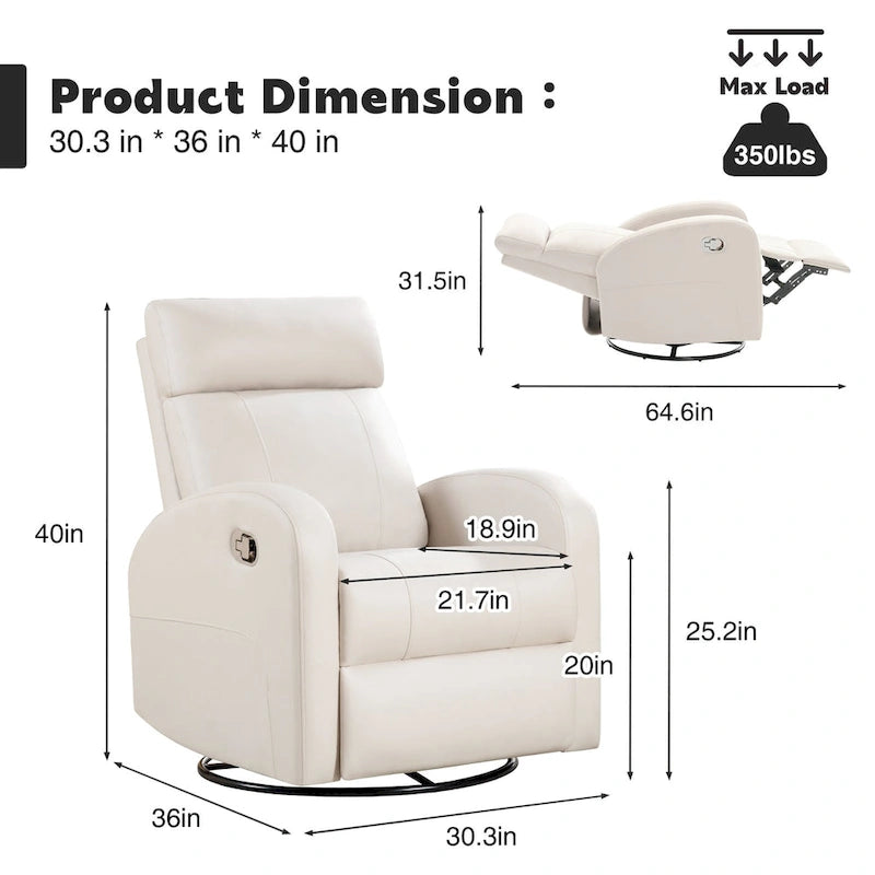 HOMYKA Modern Faux Leather Rocking Recliner with Swivel