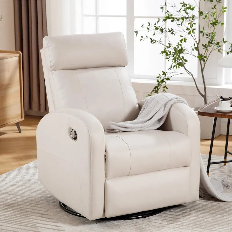 HOMYKA Modern Faux Leather Rocking Recliner with Swivel