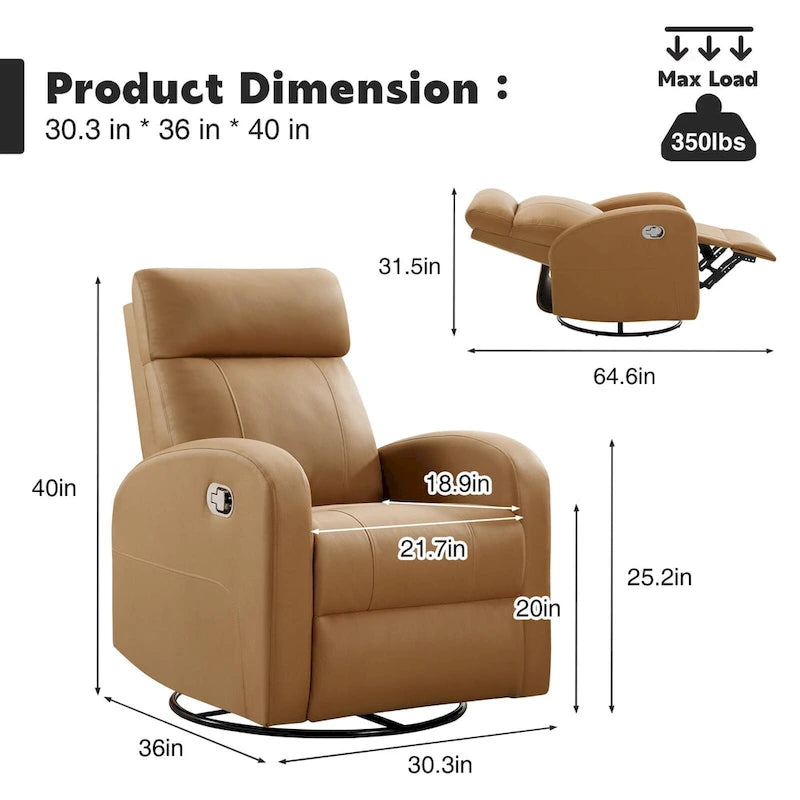 HOMYKA Modern Faux Leather Rocking Recliner with Swivel