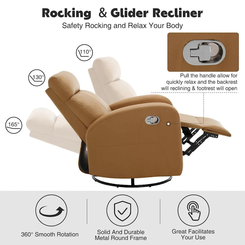 HOMYKA Modern Faux Leather Rocking Recliner with Swivel