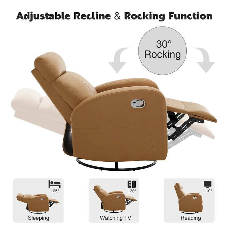 HOMYKA Modern Faux Leather Rocking Recliner with Swivel